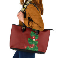 Hawaiian Taro Leaves-Hibiscus and Plumeria Leather Tote Bag Polynesian Art-Kakau Tattoo Red LT03 Red - Polynesian Pride