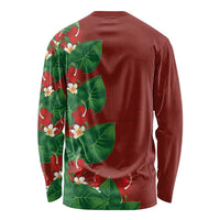 Hawaiian Taro Leaves-Hibiscus and Plumeria Long Sleeve Shirt Polynesian Art-Kakau Tattoo Red LT03 - Polynesian Pride