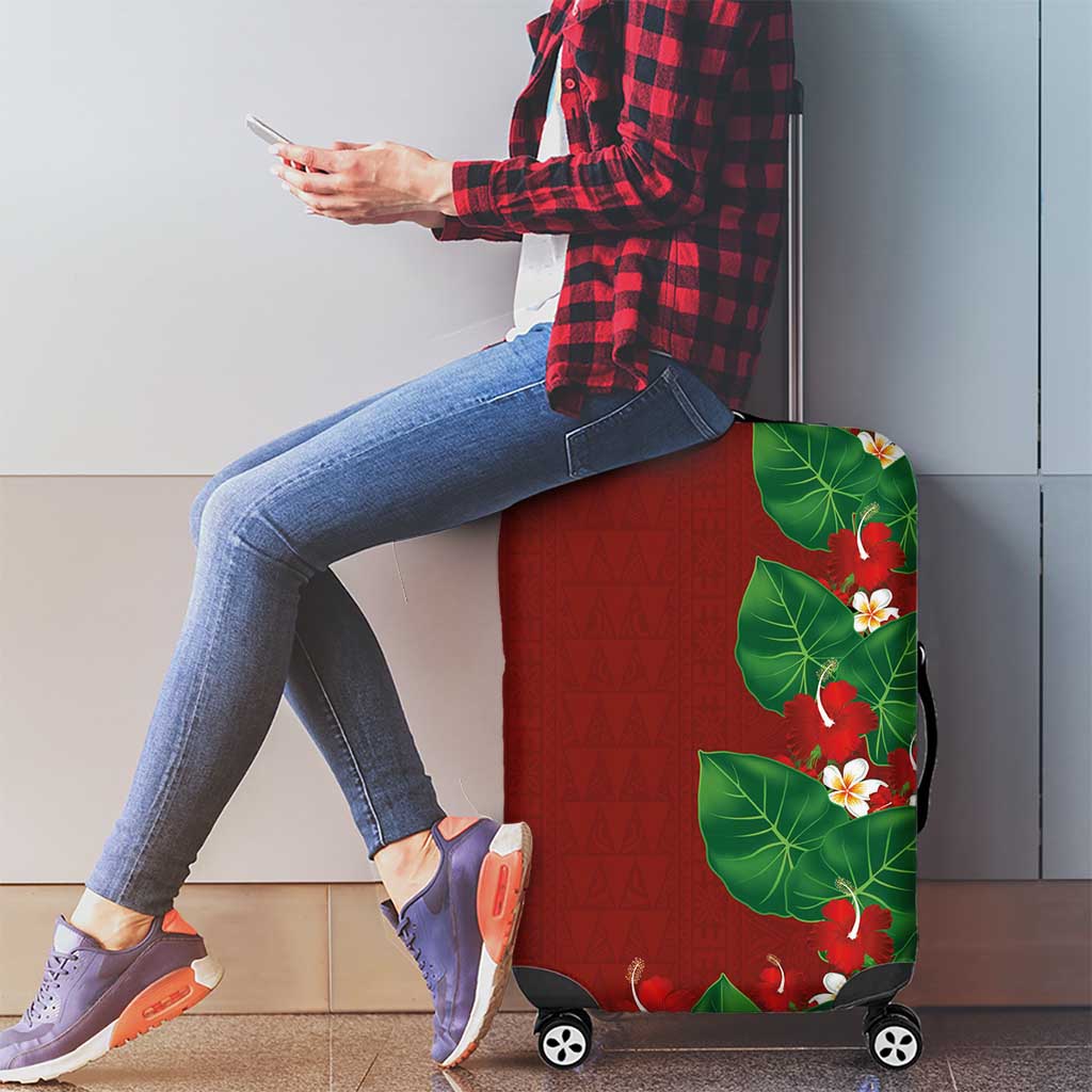Hawaiian Taro Leaves-Hibiscus and Plumeria Luggage Cover Polynesian Art-Kakau Tattoo Red LT03 - Polynesian Pride