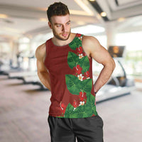 Hawaiian Taro Leaves-Hibiscus and Plumeria Men Tank Top Polynesian Art-Kakau Tattoo Red