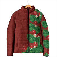 Hawaiian Taro Leaves-Hibiscus and Plumeria Padded Jacket Polynesian Art-Kakau Tattoo Red