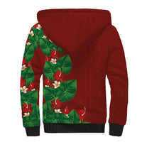 Hawaiian Taro Leaves-Hibiscus and Plumeria Sherpa Hoodie Polynesian Art-Kakau Tattoo Red LT03 - Polynesian Pride