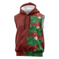 Hawaiian Taro Leaves-Hibiscus and Plumeria Sleeveless Hoodie Polynesian Art-Kakau Tattoo Red LT03 Red - Polynesian Pride