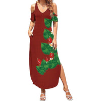 Hawaiian Taro Leaves-Hibiscus and Plumeria Summer Maxi Dress Polynesian Art-Kakau Tattoo Red LT03 Women Red - Polynesian Pride