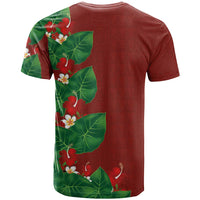 Hawaiian Taro Leaves-Hibiscus and Plumeria T Shirt Polynesian Art-Kakau Tattoo Red LT03 - Polynesian Pride