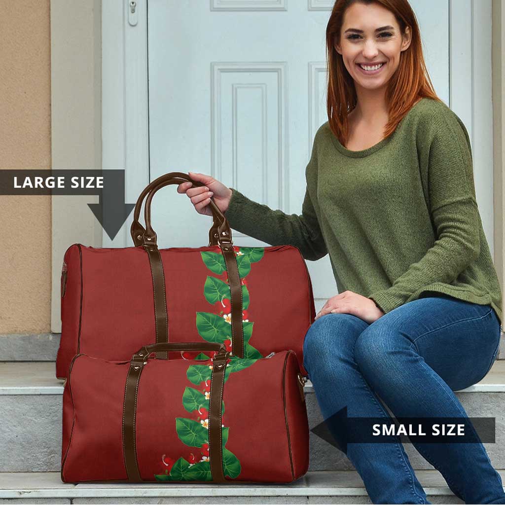 Hawaiian Taro Leaves-Hibiscus and Plumeria Travel Bag Polynesian Art-Kakau Tattoo Red LT03 - Polynesian Pride