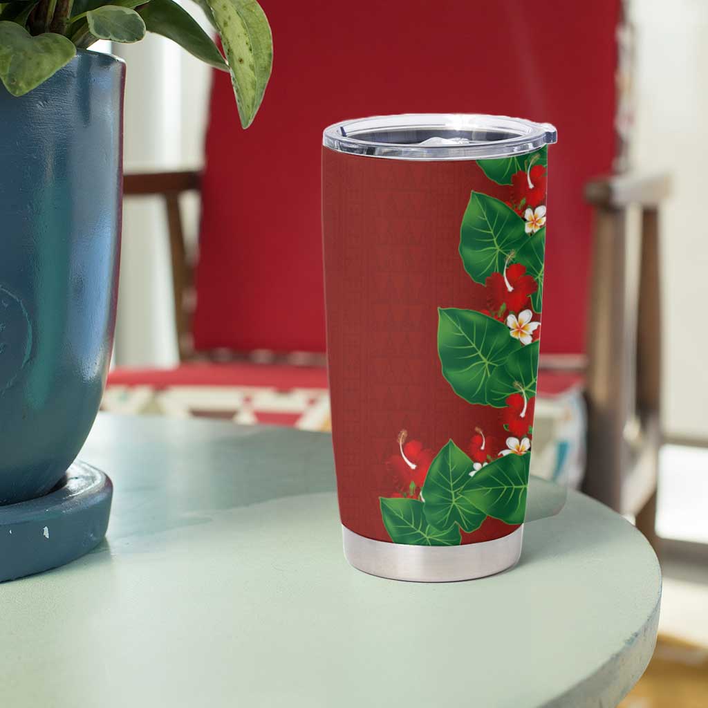 Hawaiian Taro Leaves-Hibiscus and Plumeria Tumbler Cup Polynesian Art-Kakau Tattoo Red LT03 - Polynesian Pride