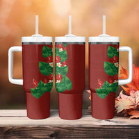 Hawaiian Taro Leaves-Hibiscus and Plumeria Tumbler With Handle Polynesian Art-Kakau Tattoo Red LT03 - Polynesian Pride