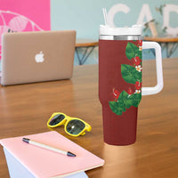 Hawaiian Taro Leaves-Hibiscus and Plumeria Tumbler With Handle Polynesian Art-Kakau Tattoo Red LT03 - Polynesian Pride