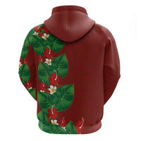 Hawaiian Taro Leaves-Hibiscus and Plumeria Zip Hoodie Polynesian Art-Kakau Tattoo Red LT03 - Polynesian Pride