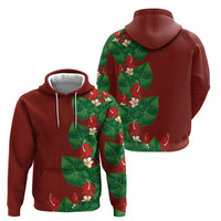 Hawaiian Taro Leaves-Hibiscus and Plumeria Zip Hoodie Polynesian Art-Kakau Tattoo Red LT03 - Polynesian Pride