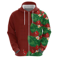 Hawaiian Taro Leaves-Hibiscus and Plumeria Zip Hoodie Polynesian Art-Kakau Tattoo Red LT03 - Polynesian Pride
