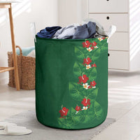 Hawaiian Taro Leaves-Hibiscus and Plumeria Laundry Basket Polynesian Art-Kakau Tattoo Green