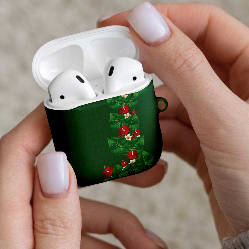 Hawaiian Taro Leaves-Hibiscus and Plumeria AirPods Case Polynesian Art-Kakau Tattoo Green LT03 - Polynesian Pride