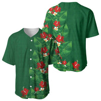 Hawaiian Taro Leaves-Hibiscus and Plumeria Baseball Jersey Polynesian Art-Kakau Tattoo Green