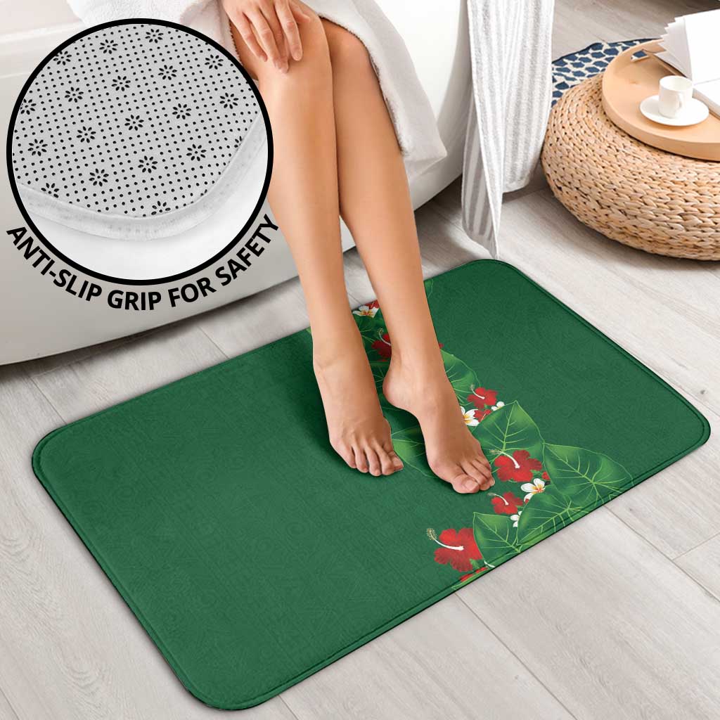 Hawaiian Taro Leaves-Hibiscus and Plumeria Bathroom Set Polynesian Art-Kakau Tattoo Green
