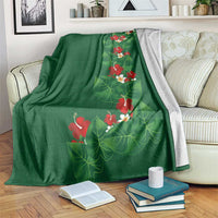 Hawaiian Taro Leaves-Hibiscus and Plumeria Blanket Polynesian Art-Kakau Tattoo Green