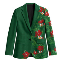 Hawaiian Taro Leaves-Hibiscus and Plumeria Blazer Polynesian Art-Kakau Tattoo Green