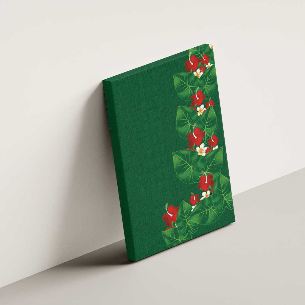 Hawaiian Taro Leaves-Hibiscus and Plumeria Canvas Wall Art Polynesian Art-Kakau Tattoo Green