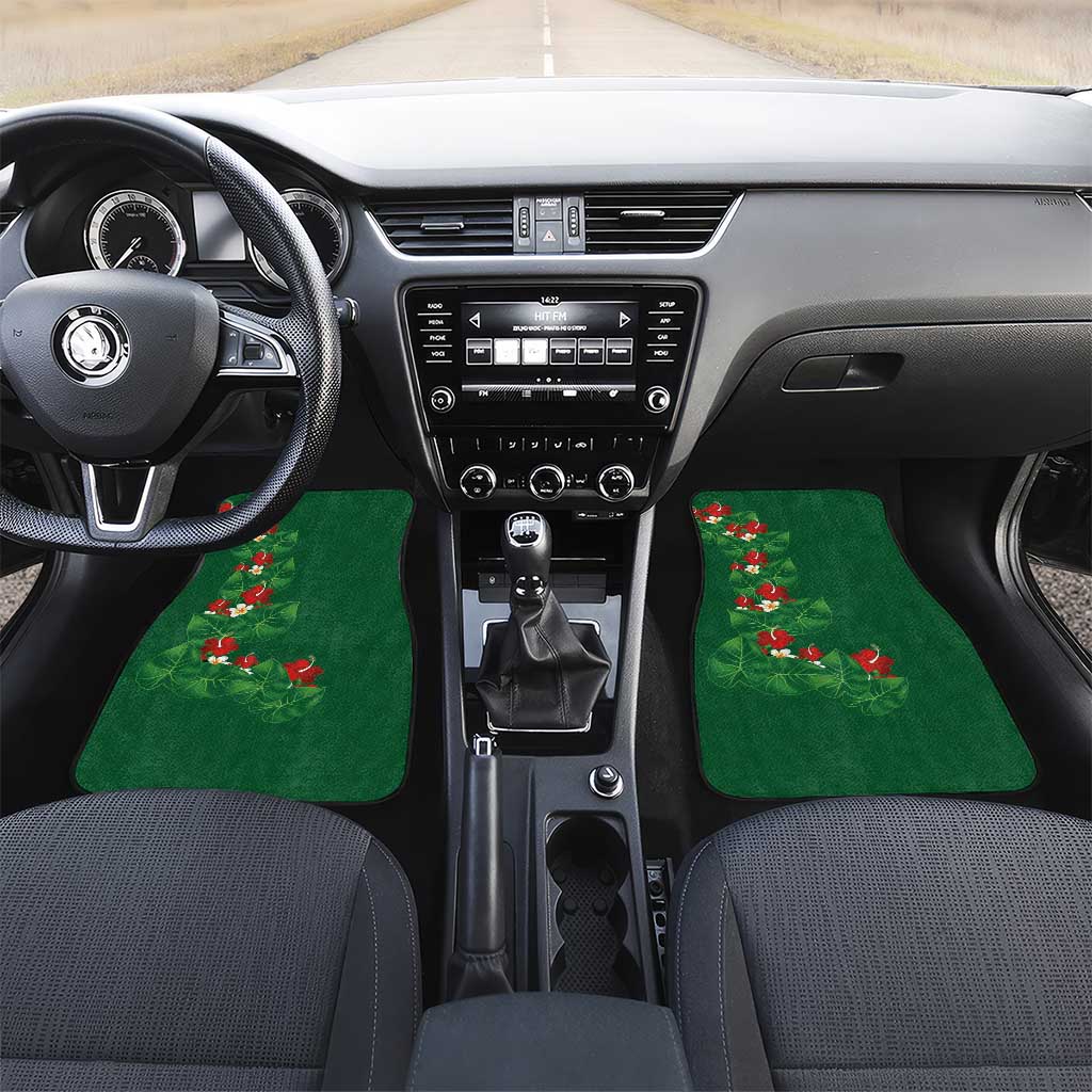 Hawaiian Taro Leaves-Hibiscus and Plumeria Car Mats Polynesian Art-Kakau Tattoo Green LT03 Set 2pcs - Front Green - Polynesian Pride