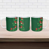 Hawaiian Taro Leaves-Hibiscus and Plumeria Ceramic Mug Polynesian Art-Kakau Tattoo Green