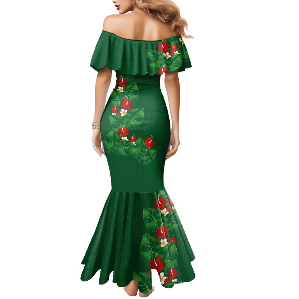 Hawaiian Taro Leaves-Hibiscus and Plumeria Family Matching Mermaid Dress and Hawaiian Shirt Polynesian Art-Kakau Tattoo Green LT03 - Polynesian Pride