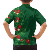 Hawaiian Taro Leaves-Hibiscus and Plumeria Family Matching Off Shoulder Maxi Dress and Hawaiian Shirt Polynesian Art-Kakau Tattoo Green LT03 - Polynesian Pride