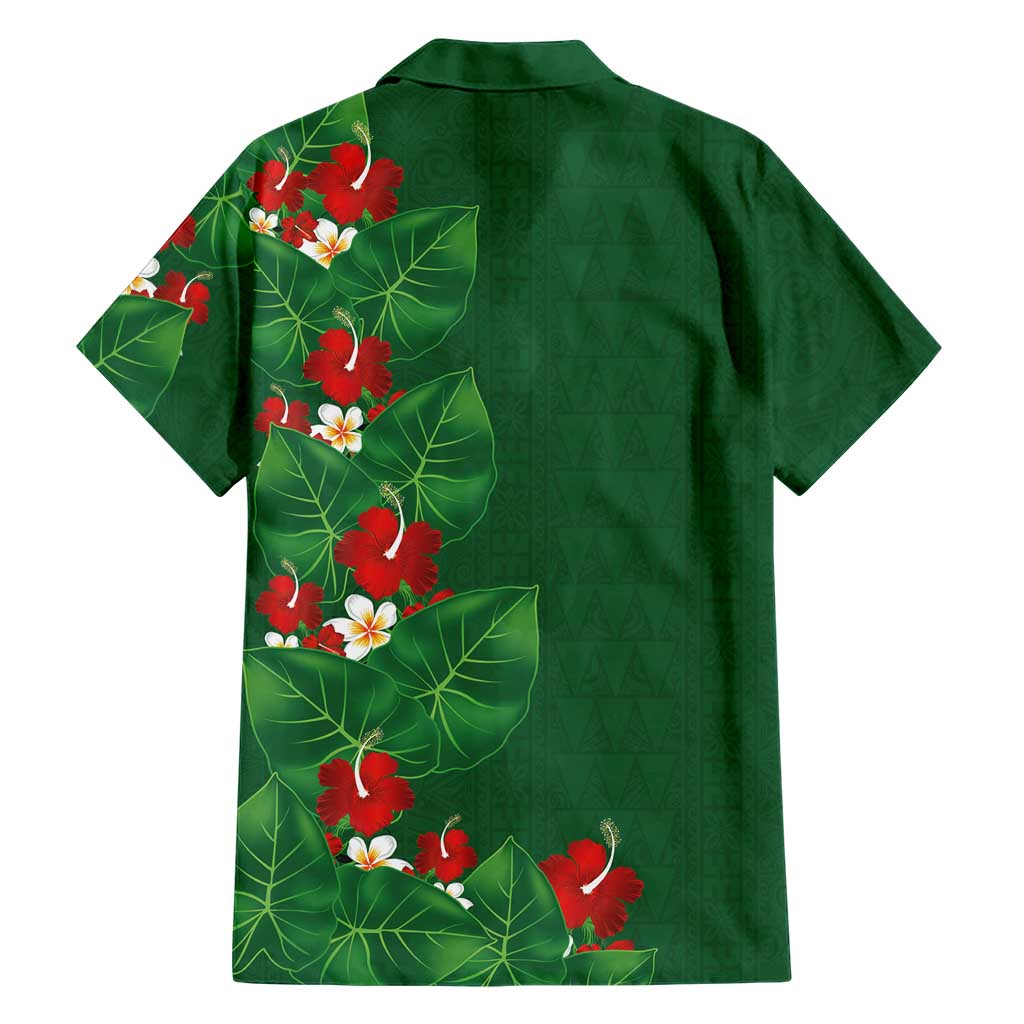 Hawaiian Taro Leaves-Hibiscus and Plumeria Family Matching Off Shoulder Maxi Dress and Hawaiian Shirt Polynesian Art-Kakau Tattoo Green LT03 - Polynesian Pride