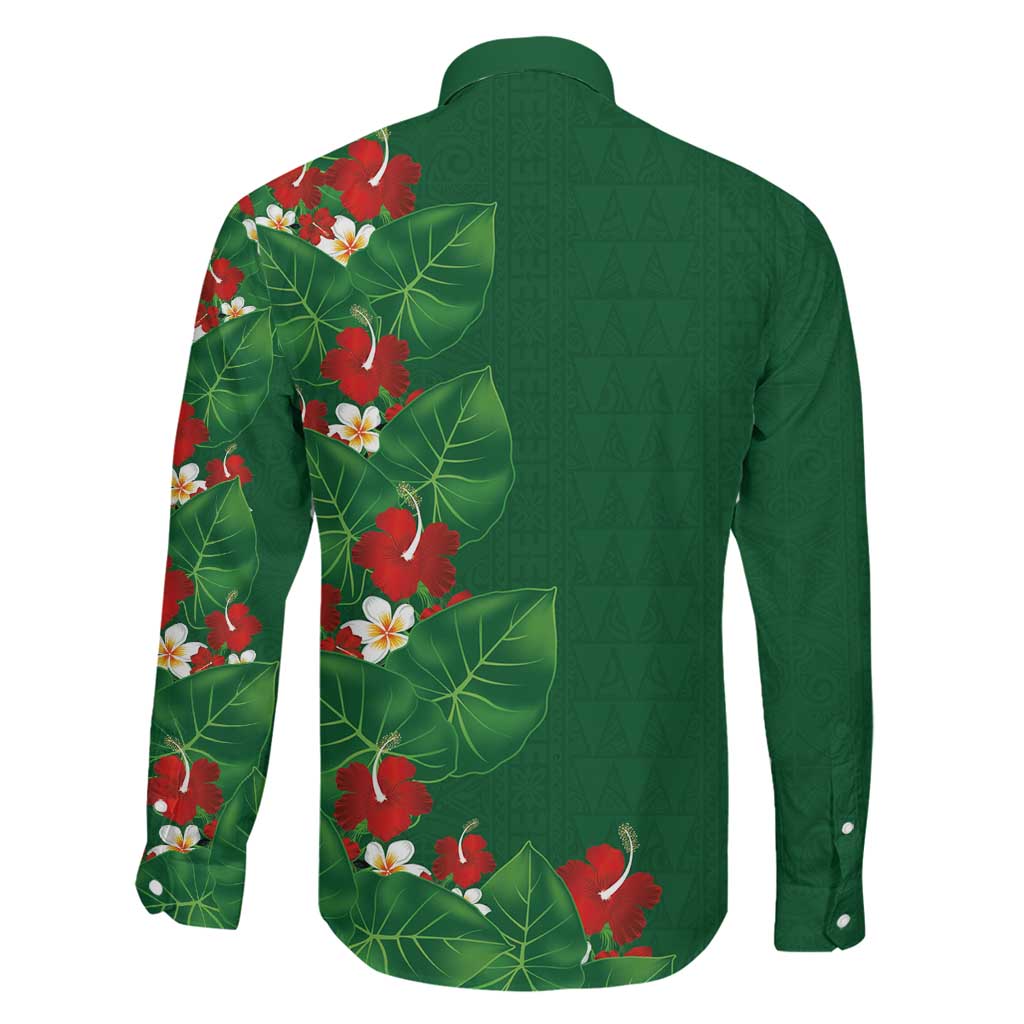 Hawaiian Taro Leaves-Hibiscus and Plumeria Family Matching Off Shoulder Maxi Dress and Hawaiian Shirt Polynesian Art-Kakau Tattoo Green LT03 - Polynesian Pride