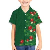 Hawaiian Taro Leaves-Hibiscus and Plumeria Family Matching Off Shoulder Maxi Dress and Hawaiian Shirt Polynesian Art-Kakau Tattoo Green LT03 Son's Shirt Green - Polynesian Pride