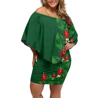 Hawaiian Taro Leaves-Hibiscus and Plumeria Family Matching Off Shoulder Short Dress and Hawaiian Shirt Polynesian Art-Kakau Tattoo Green LT03 Mom's Dress Green - Polynesian Pride
