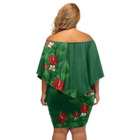 Hawaiian Taro Leaves-Hibiscus and Plumeria Family Matching Off Shoulder Short Dress and Hawaiian Shirt Polynesian Art-Kakau Tattoo Green LT03 - Polynesian Pride