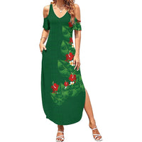 Hawaiian Taro Leaves-Hibiscus and Plumeria Family Matching Summer Maxi Dress and Hawaiian Shirt Polynesian Art-Kakau Tattoo Green LT03 Mom's Dress Green - Polynesian Pride