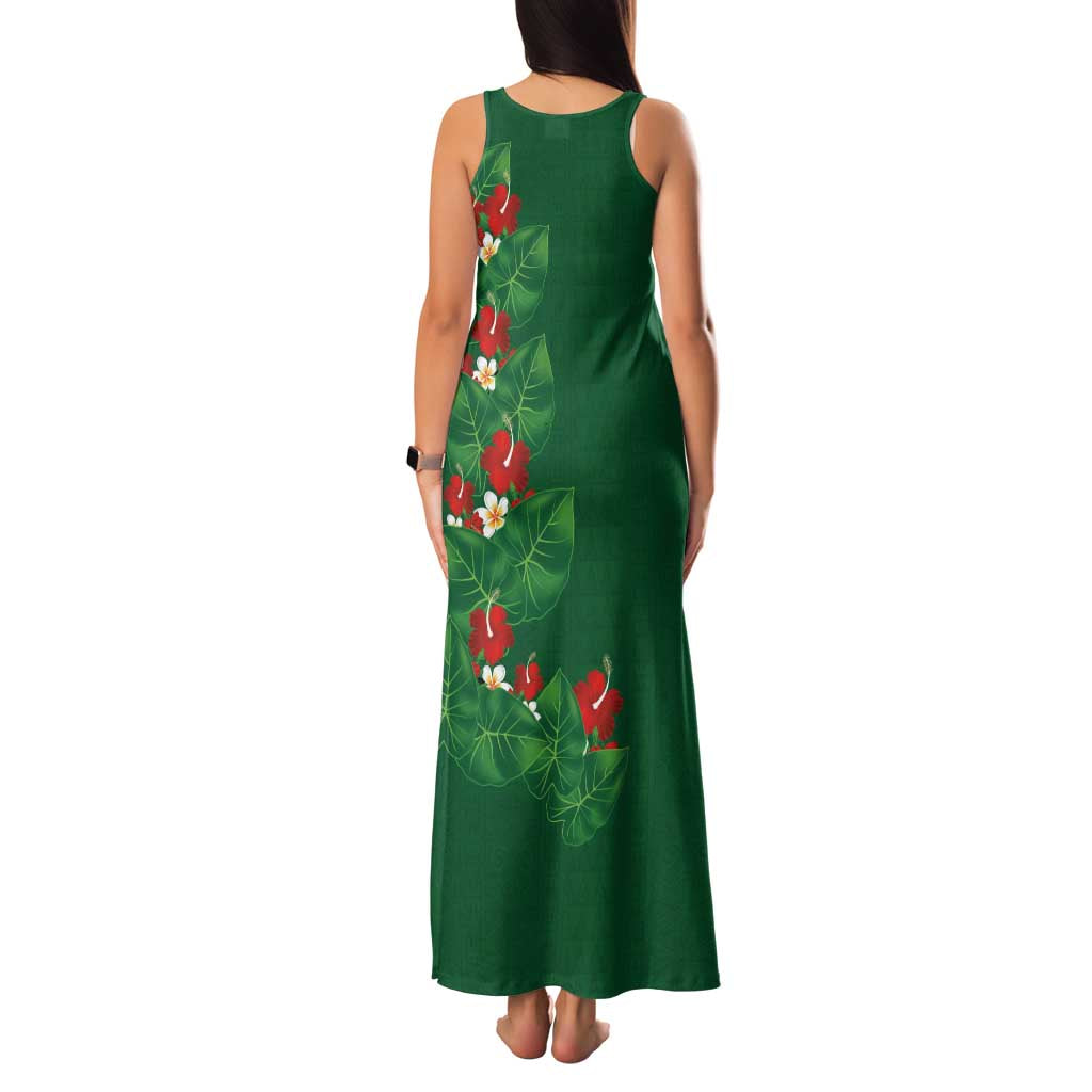 Hawaiian Taro Leaves-Hibiscus and Plumeria Family Matching Tank Maxi Dress and Hawaiian Shirt Polynesian Art-Kakau Tattoo Green LT03 - Polynesian Pride