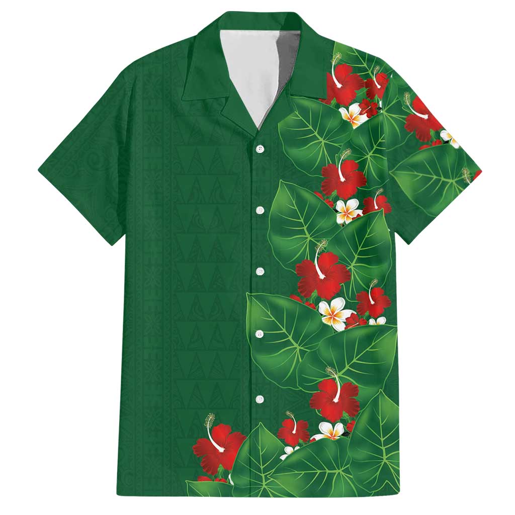 Hawaiian Taro Leaves-Hibiscus and Plumeria Hawaiian Shirt Polynesian Art-Kakau Tattoo Green LT03 Green - Polynesian Pride