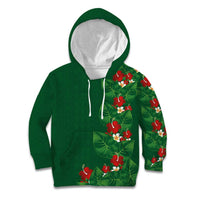 Hawaiian Taro Leaves-Hibiscus and Plumeria Kid Hoodie Polynesian Art-Kakau Tattoo Green LT03 Hoodie Green - Polynesian Pride
