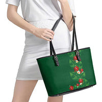 Hawaiian Taro Leaves-Hibiscus and Plumeria Leather Tote Bag Polynesian Art-Kakau Tattoo Green LT03 - Polynesian Pride