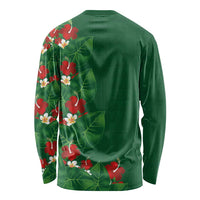 Hawaiian Taro Leaves-Hibiscus and Plumeria Long Sleeve Shirt Polynesian Art-Kakau Tattoo Green LT03 - Polynesian Pride
