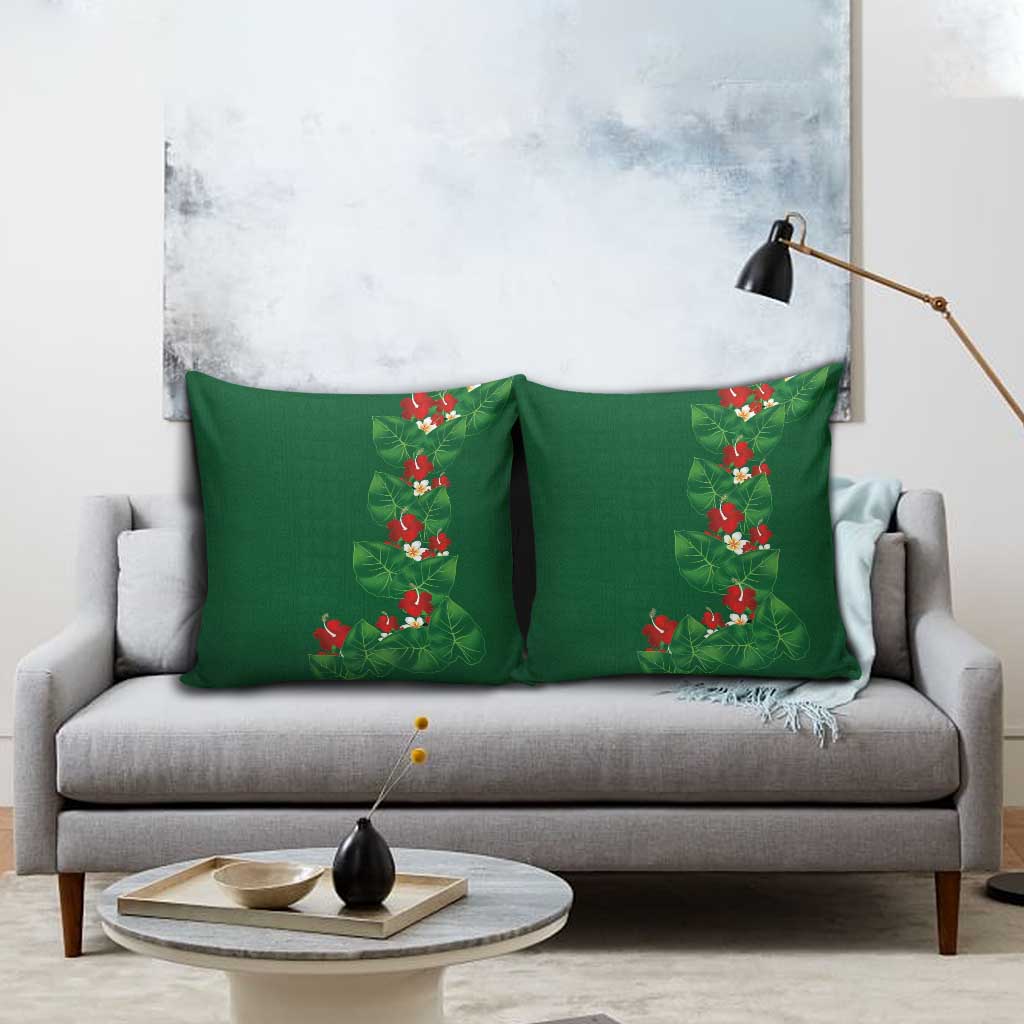 Hawaiian Taro Leaves-Hibiscus and Plumeria Pillow Cover Polynesian Art-Kakau Tattoo Green LT03 - Polynesian Pride