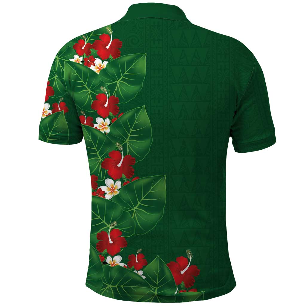 Hawaiian Taro Leaves-Hibiscus and Plumeria Polo Shirt Polynesian Art-Kakau Tattoo Green LT03 - Polynesian Pride