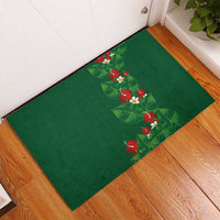 Hawaiian Taro Leaves-Hibiscus and Plumeria Rubber Doormat Polynesian Art-Kakau Tattoo Green