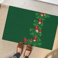Hawaiian Taro Leaves-Hibiscus and Plumeria Rubber Doormat Polynesian Art-Kakau Tattoo Green