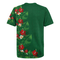 Hawaiian Taro Leaves-Hibiscus and Plumeria Rugby Jersey Polynesian Art-Kakau Tattoo Green LT03 - Polynesian Pride