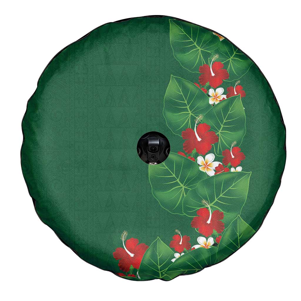 Hawaiian Taro Leaves-Hibiscus and Plumeria Spare Tire Cover Polynesian Art-Kakau Tattoo Green LT03 - Polynesian Pride