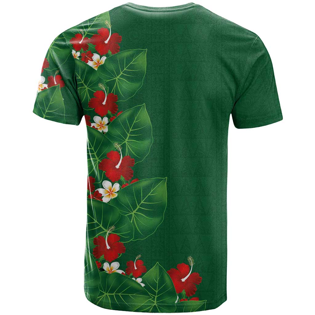 Hawaiian Taro Leaves-Hibiscus and Plumeria T Shirt Polynesian Art-Kakau Tattoo Green LT03 - Polynesian Pride