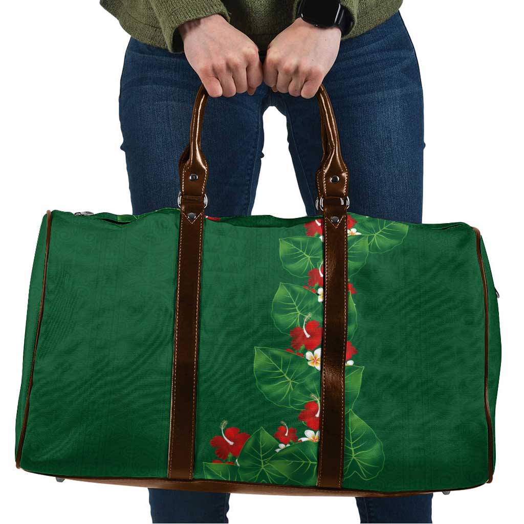 Hawaiian Taro Leaves-Hibiscus and Plumeria Travel Bag Polynesian Art-Kakau Tattoo Green LT03 Green - Polynesian Pride