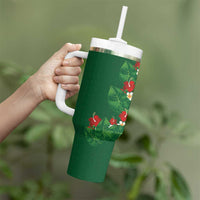Hawaiian Taro Leaves-Hibiscus and Plumeria Tumbler With Handle Polynesian Art-Kakau Tattoo Green LT03 - Polynesian Pride