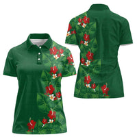 Hawaiian Taro Leaves-Hibiscus and Plumeria Women Polo Shirt Polynesian Art-Kakau Tattoo Green LT03 - Polynesian Pride