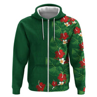 Hawaiian Taro Leaves-Hibiscus and Plumeria Zip Hoodie Polynesian Art-Kakau Tattoo Green LT03 Zip Hoodie Green - Polynesian Pride