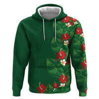 Hawaiian Taro Leaves-Hibiscus and Plumeria Zip Hoodie Polynesian Art-Kakau Tattoo Green LT03 Pullover Hoodie Green - Polynesian Pride